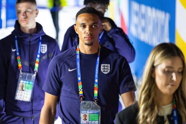 GELSENKIRCHEN, GERMANY - Sunday, June 30, 2024: England's Trent Alexander-Arnold arrives before the UEFA Euro 2024 Round of 16 match between England and Slovakia at the Arena AufSchalke. (Photo by David Rawcliffe/Propaganda)