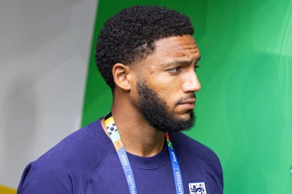 GELSENKIRCHEN, GERMANY - Sunday, June 30, 2024: England's Joe Gomez arrives before the UEFA Euro 2024 Round of 16 match between England and Slovakia at the Arena AufSchalke. (Photo by David Rawcliffe/Propaganda)