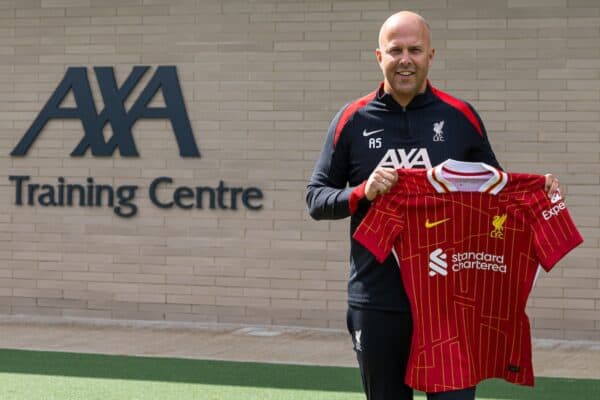 KIRKBY, ENGLAND - Friday, July 5, 2024: Liverpool's new head coach Arne Slott is presented at a photo call at the club's AXA Training Centre. (Photo by David Rawcliffe/Propaganda)