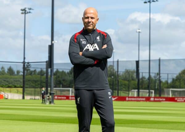KIRKBY, ENGLAND - Friday, July 5, 2024: Liverpool's new head coach Arne Slott is presented at a photo call at the club's AXA Training Centre. (Photo by David Rawcliffe/Propaganda)