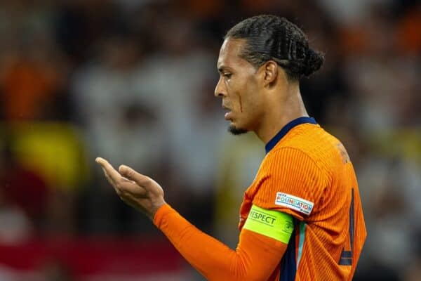 DORTMUND, GERMANY - Wednesday, July 10, 2024: Netherlands' captain Virgil van Dijk, with a bleeding cut above his left eye, during the UEFA Euro 2024 Semi-Final match between Netherlands and England at the Westfalenstadion. (Photo by David Rawcliffe/Propaganda)