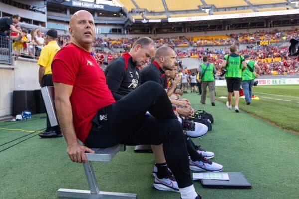 PITTSBURGH - Friday, July 26, 2024: Liverpool's Arne Slot during a pre-season friendly match between Liverpool and Real Betis Balompié at the Acrisure Stadium on day three of the club's pre-season tour of the USA. (Photo by David Rawcliffe/Propaganda)