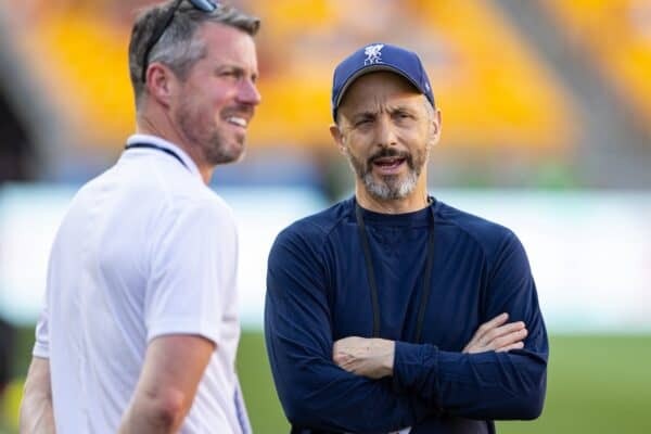 PITTSBURGH - Friday, July 26, 2024: Liverpool's Chief Executive Officer Billy Hogan (L) and FSG President Mike Gordan before a pre-season friendly match between Liverpool and Real Betis Balompié at the Acrisure Stadium on day three of the club's pre-season tour of the USA. (Photo by David Rawcliffe/Propaganda)