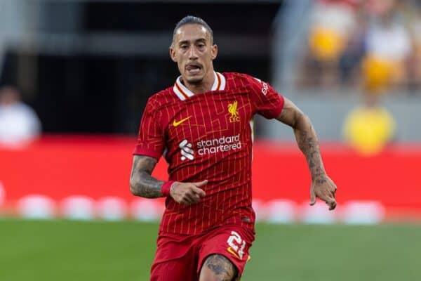 PITTSBURGH - Friday, July 26, 2024: Liverpool's Kostas Tsimikas during a pre-season friendly match between Liverpool and Real Betis Balompié at the Acrisure Stadium on day three of the club's pre-season tour of the USA. (Photo by David Rawcliffe/Propaganda)