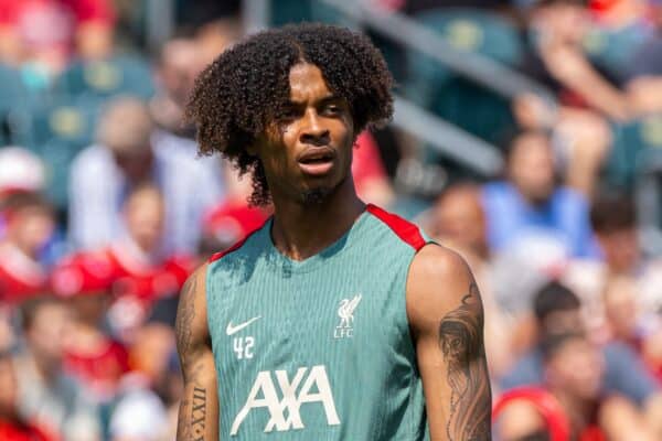 PHILADELPHIA - Sunday, July 28, 2024: Liverpool's Harvey Blair during an open training session at Lincoln Financial Field on day five of the club's pre-season tour of the USA. (Photo by David Rawcliffe/Propaganda)