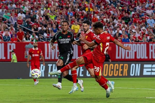 PHILADELPHIA - Wednesday, July 31, 2024: Liverpool's Fábio Carvalho scores the second goal during a pre-season friendly match between Liverpool FC and Arsenal FC at the Lincoln Financial Field on day eight of the club's pre-season tour of the USA. (Photo by David Rawcliffe/Propaganda)