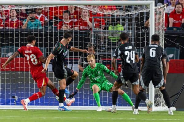PHILADELPHIA - Wednesday, July 31, 2024: Arsenal's Kai Havertz scores his side's first goal to make the score 2-1 during a pre-season friendly match between Liverpool FC and Arsenal FC at the Lincoln Financial Field on day eight of the club's pre-season tour of the USA. (Photo by David Rawcliffe/Propaganda)