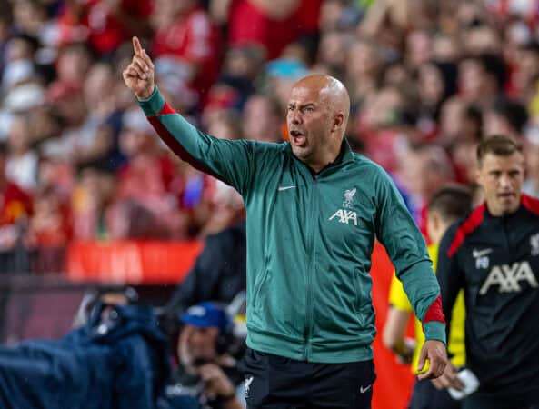 COLUMBIA - Saturday, August 3, 2024: Liverpool's head coach Arne Slot during a pre-season friendly match between Liverpool FC and Manchester United FC at the Williams-Brice Stadium on day eleven of the club's pre-season tour of the USA. (Photo by David Rawcliffe/Propaganda)