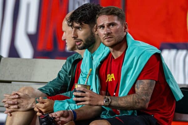 COLUMBIA - Saturday, August 3, 2024: Liverpool's Alexis Mac Allister drinks a maté during a pre-season friendly match between Liverpool FC and Manchester United FC at the Williams-Brice Stadium on day eleven of the club's pre-season tour of the USA. (Photo by David Rawcliffe/Propaganda)