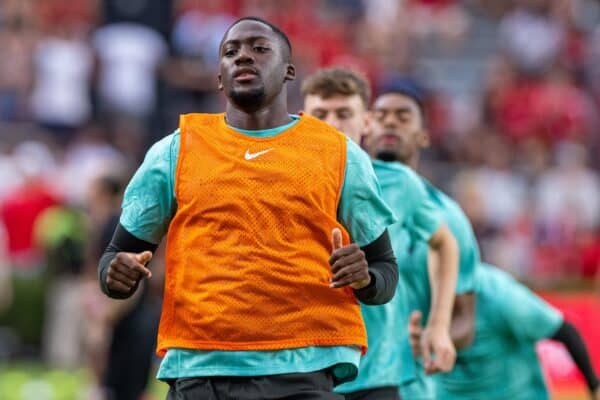 COLUMBIA - Saturday, August 3, 2024: Liverpool's Ibrahima Konaté during the pre-match warm-up before a pre-season friendly match between Liverpool FC and Manchester United FC at the Williams-Brice Stadium on day eleven of the club's pre-season tour of the USA. (Photo by David Rawcliffe/Propaganda)