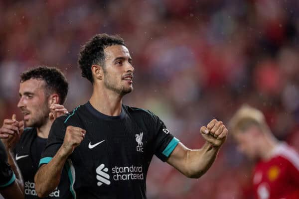 COLUMBIA - Saturday, August 3, 2024: Liverpool's Curtis Jones celebrates after scoring the second goal during a pre-season friendly match between Liverpool FC and Manchester United FC at the Williams-Brice Stadium on day eleven of the club's pre-season tour of the USA. (Photo by David Rawcliffe/Propaganda)