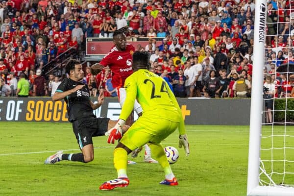 COLUMBIA - Saturday, August 3, 2024: Liverpool's Curtis Jones scores the second goal during a pre-season friendly match between Liverpool FC and Manchester United FC at the Williams-Brice Stadium on day eleven of the club's pre-season tour of the USA. (Photo by David Rawcliffe/Propaganda)
