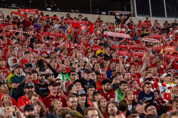 COLUMBIA - Saturday, August 3, 2024: Liverpool supporters during a pre-season friendly match between Liverpool FC and Manchester United FC at the Williams-Brice Stadium on day eleven of the club's pre-season tour of the USA. (Photo by David Rawcliffe/Propaganda)