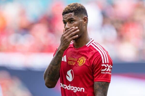 LONDON, ENGLAND - Saturday, August 10, 2024: Manchester United's Marcus Rashford during the FA Community Shield match between Manchester City FC and Manchester United FC at Wembley Stadium. (Photo by David Rawcliffe/Propaganda)