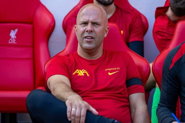 LIVERPOOL, ENGLAND - Sunday, August 11, 2024: Liverpool's head coach Arne Slot during a behind closed doors pre-season friendly match between Liverpool FC and Unión Deportiva Las Palmas FC at Anfield. (Photo by David Rawcliffe/Propaganda)
