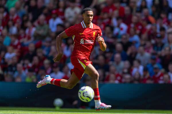 LIVERPOOL, ENGLAND - Sunday, August 11, 2024: Liverpool's Trent Alexander-Arnold during a pre-season friendly match between Liverpool FC and Sevilla FC at Anfield. (Photo by David Rawcliffe/Propaganda)