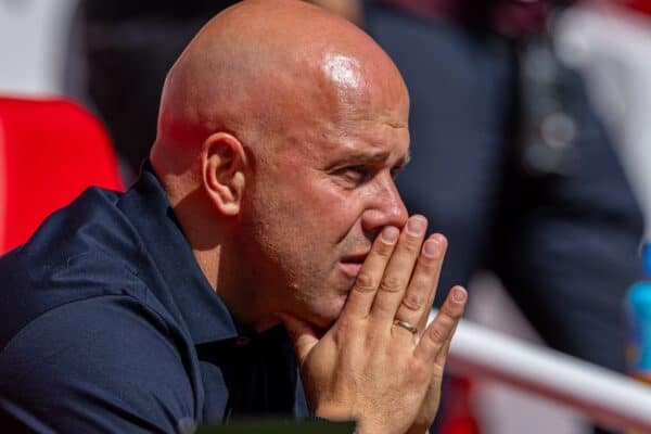 LIVERPOOL, ENGLAND - Sunday, August 11, 2024: Liverpool's new head coach Arne Slot before a pre-season friendly match between Liverpool FC and Sevilla FC at Anfield. (Photo by David Rawcliffe/Propaganda)