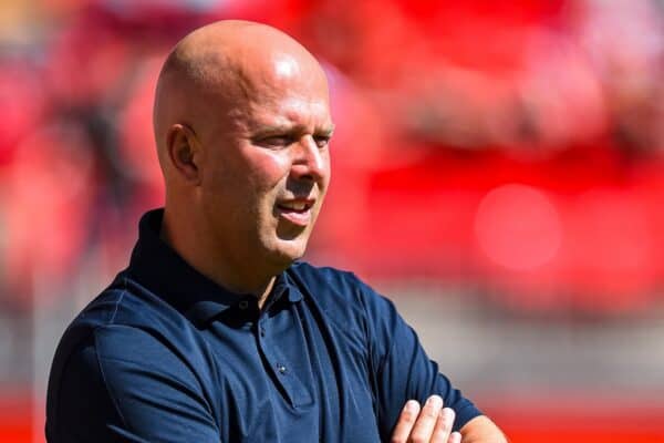 LIVERPOOL, ENGLAND - Sunday, August 11, 2024: Liverpool's head coach Arne Slot during a pre-season friendly match between Liverpool FC and Sevilla FC at Anfield. (Photo by David Rawcliffe/Propaganda)