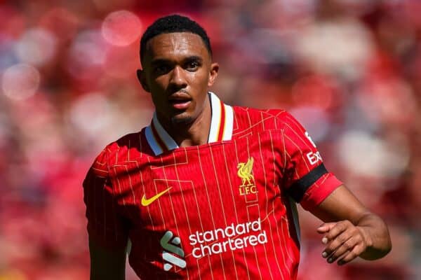 LIVERPOOL, ENGLAND - Sunday, August 11, 2024: Liverpool's Trent Alexander-Arnold during a pre-season friendly match between Liverpool FC and Sevilla FC at Anfield. (Photo by David Rawcliffe/Propaganda)