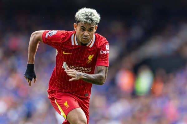 IPSWICH, ENGLAND - Saturday, August 17, 2024: Liverpool's Luis Díaz during the FA Premier League match between Ipswich Town FC and Liverpool FC at Portman Road. (Photo by David Rawcliffe/Propaganda)