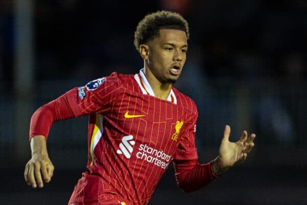KIRKBY, ENGLAND - Wednesday, August 21, 2024: Liverpool's Ranel Young during the Premier League International Cup Group C match between Liverpool FC Under-21's and PSV Eindhoven's Under-21's at the Liverpool Academy. (Photo by David Rawcliffe/Propaganda)