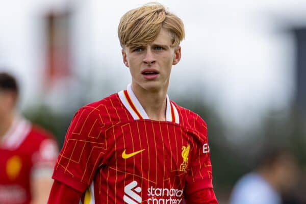 KIRKBY, ENGLAND - Saturday, August 24, 2024: Liverpool's Ollie O'Connor during the Under-18's Premier League North match between Liverpool FC Under-18's and Middlesbrough FC Under-18's at the Liverpool Academy. (Photo by David Rawcliffe/Propaganda)
