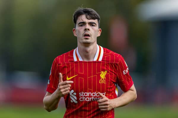 KIRKBY, ENGLAND - Saturday, August 24, 2024: Liverpool's Dominic Corness during the Premier League 2 Division 1 match between Liverpool FC Under-21's and Leicester City FC Under-21's at the Liverpool Academy. (Photo by David Rawcliffe/Propaganda)