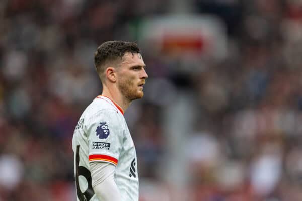 MANCHESTER, ENGLAND - Sunday, September 1, 2024: Liverpool's Andy Robertson during the FA Premier League match between Manchester United FC and Liverpool FC at Old Trafford. (Photo by David Rawcliffe/Propaganda)
