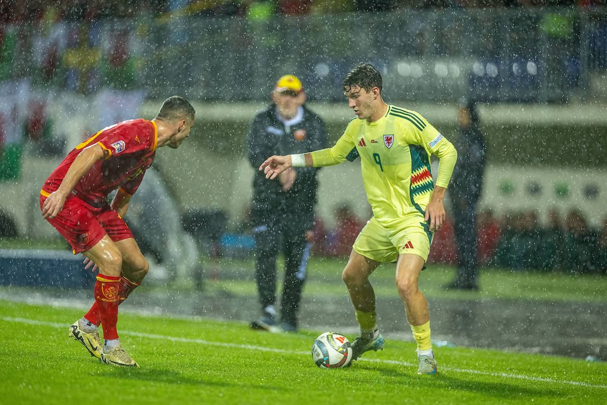 NIKŠI?, MONTENEGRO - Monday, September 9, 2024: Wales' Lewis Koumas during the UEFA Nations League Group B4 game between Montenegro and Wales at the City Stadium Nikši?. (Photo by David Rawcliffe/Propaganda)