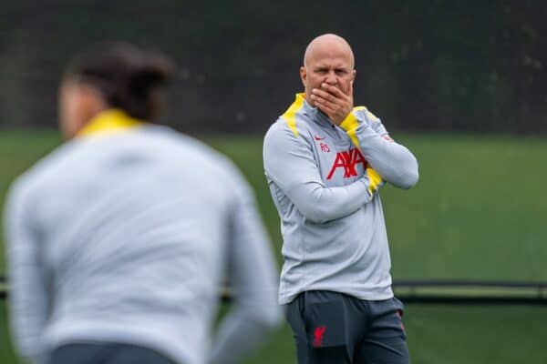 LIVERPOOL, ENGLAND - Monday, September 16, 2024: Liverpool's head coach Arne Slot during a training session at the AXA Training Centre ahead of the UEFA Champions League match between AC Miland and Liverpool FC. (Photo by Jon Super/Propaganda)