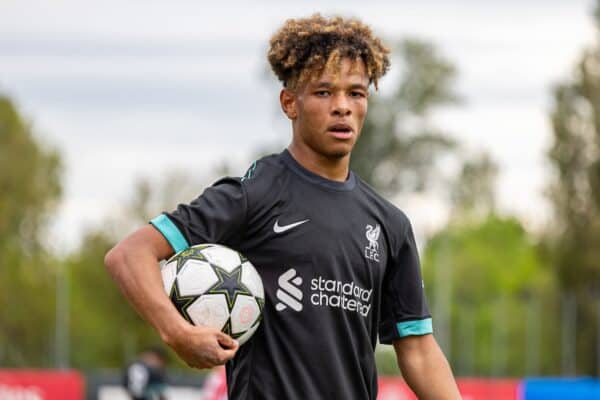 MILAN, ITALY - Monday, September 16, 2024: Liverpool's Trent Kone-Doherty during a press conference at the Stadio San Siro ahead of the UEFA Champions League matchday 1 game between AC Milan and Liverpool FC. (Photo by David Rawcliffe/Propaganda)
