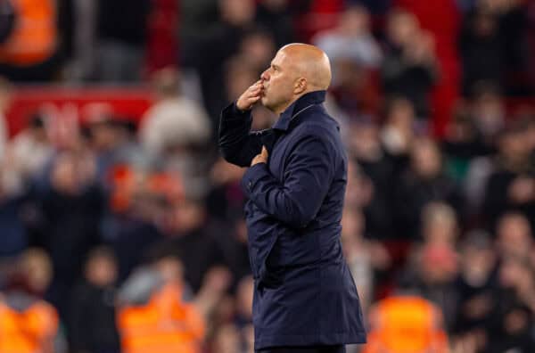LIVERPOOL, ENGLAND - Wednesday, September 25, 2024: Liverpool's head coach Arne Slot during the Football League Cup 3rd Round match between Liverpool FC and West Ham United FC at Anfield. (Photo by Ryan Brown/Propaganda)