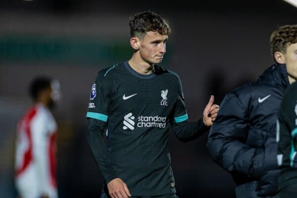 BOREHAMWOOD, ENGLAND - Friday, September 27, 2024: Liverpool's goal-scorer Tyler Morton after the Premier League 2 Division 1 match between Arsenal FC Under-21's and Liverpool FC Under-21's at Meadow Park. Liverpool wonm 3-0. (Photo by David Rawcliffe/Propaganda)