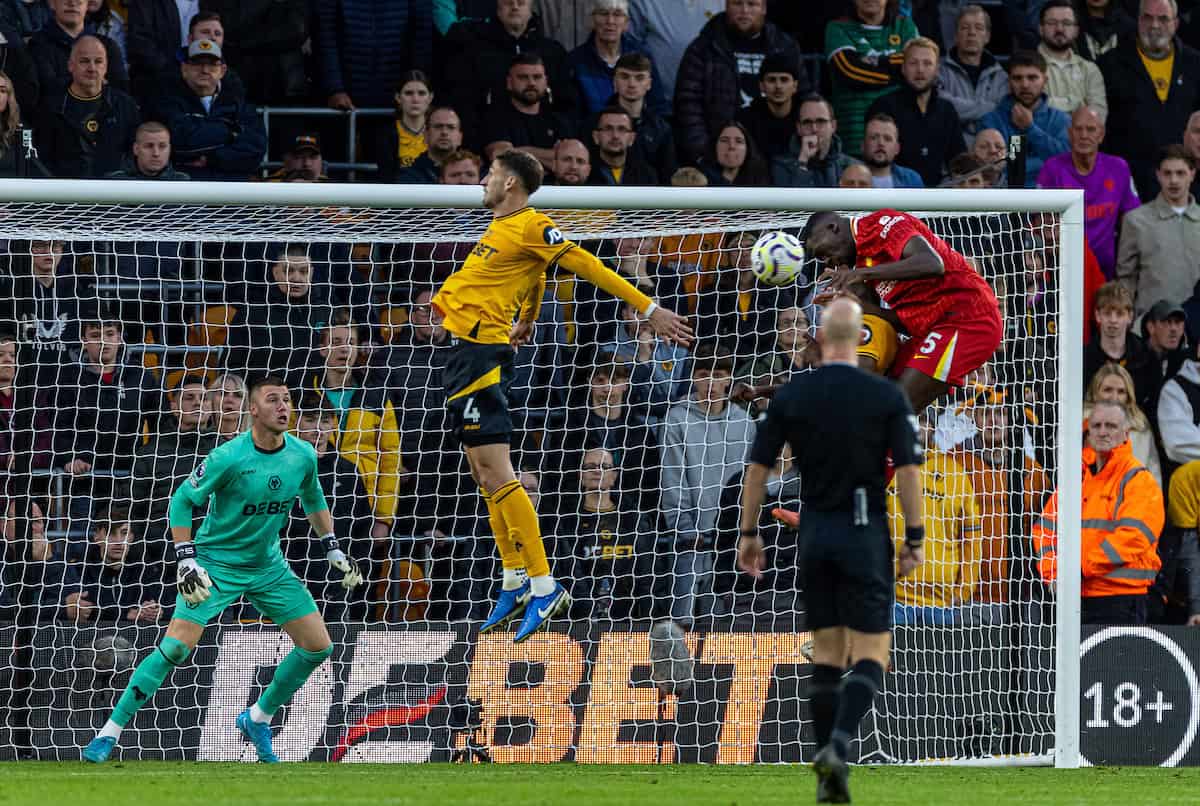 WOLVERHAMPTON, ENGLAND - Saturday, September 28, 2024: Liverpool's Ibrahima Konaté scores the first goal during the FA Premier League match between Wolverhampton Wanderers FC and Liverpool FC at Molineux Stadium. (Photo by David Rawcliffe/Propaganda)