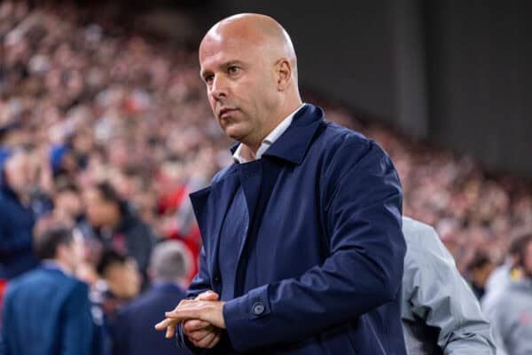 LIVERPOOL, ENGLAND - Wednesday, October 2, 2024: Liverpool's head coach Arne Slot before the UEFA Champions League game between Liverpool FC and Bologna FC 1909 at Anfield. (Photo by David Rawcliffe/Propaganda)