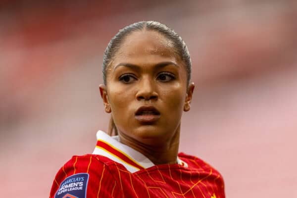 LIVERPOOL, ENGLAND - Sunday, October 13, 2024: Liverpool's Taylor Hinds during the FA Women’s Super League game between Liverpool FC Women and Manchester City FC Women at Anfield. (Photo by David Rawcliffe/Propaganda)