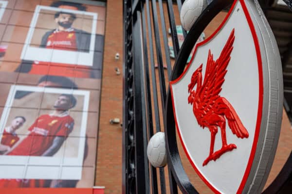 LIVERPOOL, ENGLAND - Saturday, November 2, 2024: A Liver Bird on the Paisley Gates seen before the FA Premier League match between Liverpool FC and Brighton & Hove Albion FC at Anfield. General. Matchday. (Photo by David Rawcliffe/Propaganda)