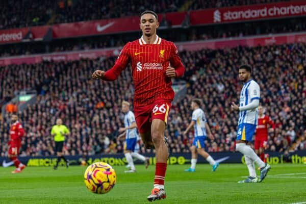 LIVERPOOL, ENGLAND - Saturday, November 2, 2024: Liverpool's Trent Alexander-Arnold during the FA Premier League match between Liverpool FC and Brighton & Hove Albion FC at Anfield. (Photo by David Rawcliffe/Propaganda)
