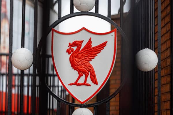 Matchday, Anfield, General: : A Liver Bird on the Paisley Gates seen before the FA Premier League match between Liverpool FC and Brighton & Hove Albion FC at Anfield. (Photo by David Rawcliffe/Propaganda)