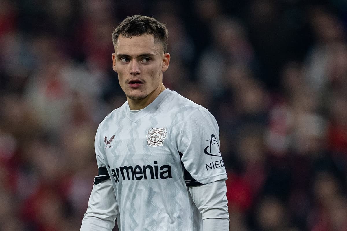 LIVERPOOL, ENGLAND - Tuesday, November 5, 2024: Bayer Leverkusen's Florian Wirtz during the UEFA Champions League game between Liverpool FC and Bayer Leverkusen at Anfield. (Photo by David Rawcliffe/Propaganda)