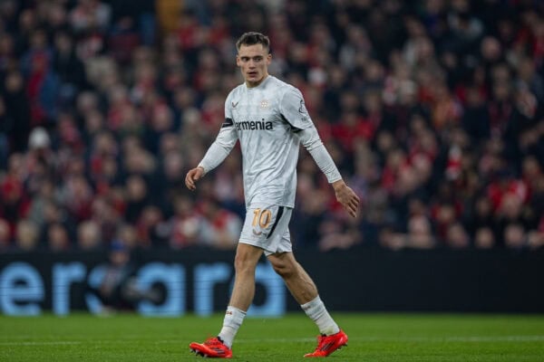LIVERPOOL, ENGLAND - Tuesday, November 5, 2024: Bayer Leverkusen's Florian Wirtz during the UEFA Champions League game between Liverpool FC and Bayer Leverkusen at Anfield. (Photo by David Rawcliffe/Propaganda)