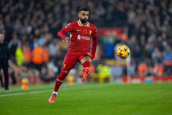 LIVERPOOL, ENGLAND - Saturday, November 9, 2024: Liverpool's Mohamed Salah during the FA Premier League match between Liverpool FC and Aston Villa FC at Anfield. (Photo by David Rawcliffe/Propaganda)