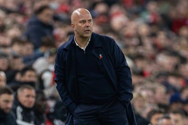 LIVERPOOL, ENGLAND - Saturday, November 9, 2024: Liverpool's head coach Arne Slot during the FA Premier League match between Liverpool FC and Aston Villa FC at Anfield. (Photo by David Rawcliffe/Propaganda)