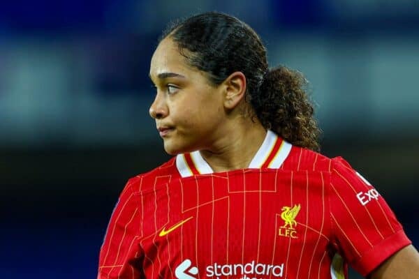 LIVERPOOL, ENGLAND - Sunday, November 17, 2024: Liverpool's Olivia Smith looks dejected following the team's defeat during the FA Women’s Super League game between Everton FC Women and Liverpool FC Women at Goodison Park. (Photo by Annabel Lee-Ellis/Propaganda)
