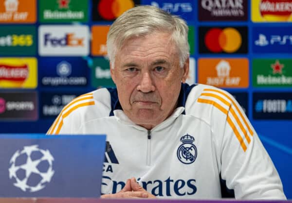 LIVERPOOL, ENGLAND - Tuesday, November 26, 2024: Real Madrid's head coach Carlo Ancelotti during a press conference at Anfield ahead of the UEFA Champions League game between Liverpool FC and Real Madrid CF. (Photo by David Rawcliffe/Propaganda)