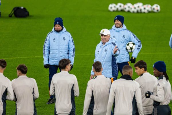 LIVERPOOL, ENGLAND - Tuesday, November 26, 2024: Real Madrid's head coach Carlo Ancelotti during a training session at Anfield ahead of the UEFA Champions League game between Liverpool FC and Real Madrid CF. (Photo by David Rawcliffe/Propaganda)
