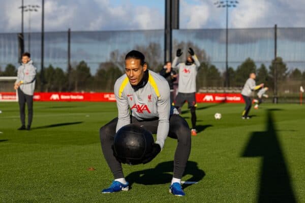 LIVERPOOL, ENGLAND - Tuesday, November 26, 2024: Liverpool's captain Virgil van Dijk during a training session at the AXA Training Centre ahead of the UEFA Champions League match between Liverpool FC and Real Madrid CF. (Photo by David Rawcliffe/Propaganda)