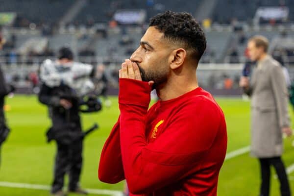NEWCASTLE-UPON-TYNE, ENGLAND - Wednesday, December 4, 2024: Liverpool's Mohamed Salah during the pre-match warm-up before the FA Premier League match between Newcastle United FC and Liverpool FC at St James' Park. (Photo by David Rawcliffe/Propaganda)