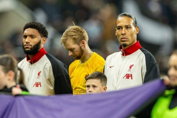 NEWCASTLE-UPON-TYNE, ENGLAND - Wednesday, December 4, 2024: Liverpool's captain Virgil van Dijk (R) lines-up before the FA Premier League match between Newcastle United FC and Liverpool FC at St James' Park. General (Photo by David Rawcliffe/Propaganda)