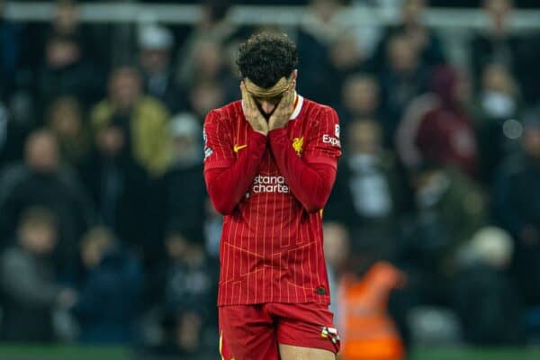 NEWCASTLE-UPON-TYNE, ENGLAND - Wednesday, December 4, 2024: Liverpool's Curtis Jones looks dejected during the FA Premier League match between Newcastle United FC and Liverpool FC at St James' Park. (Photo by David Rawcliffe/Propaganda)